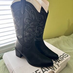 Black Embroidered Western Boots